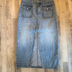 We The Free Blue Denim Midi Skirt